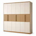 Armario de MDF y madera laminada con 8 puertas en crema y roble