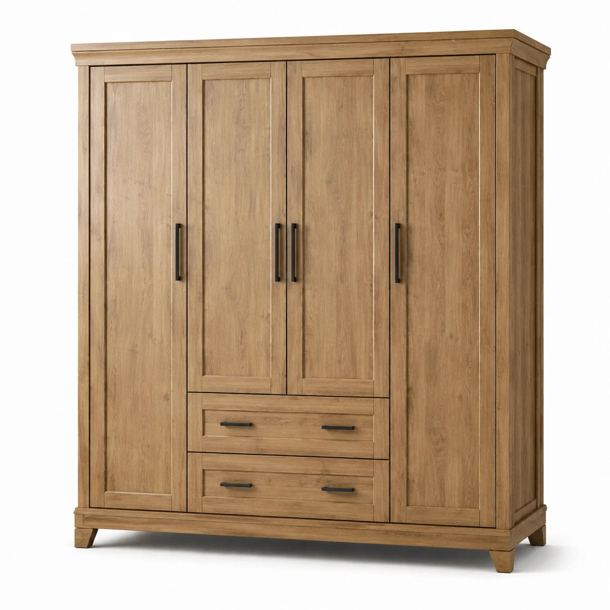 Armario de madera de roble con 4 puertas y 2 cajones