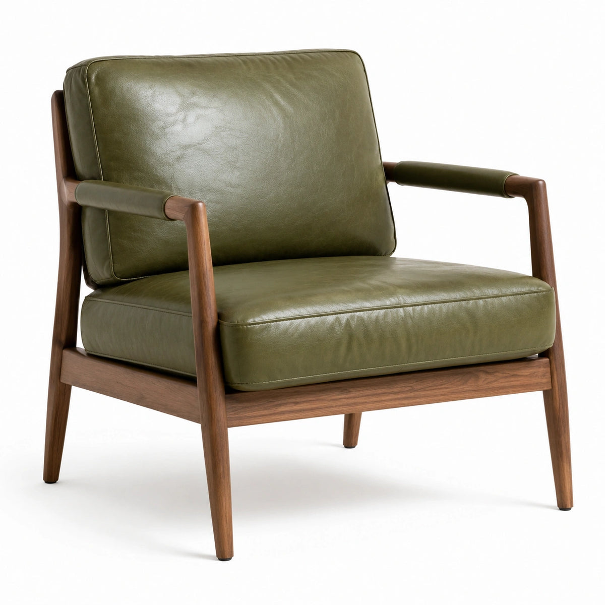 Sillón de Piel Sintética Verde con Estructura de Madera de Nogal