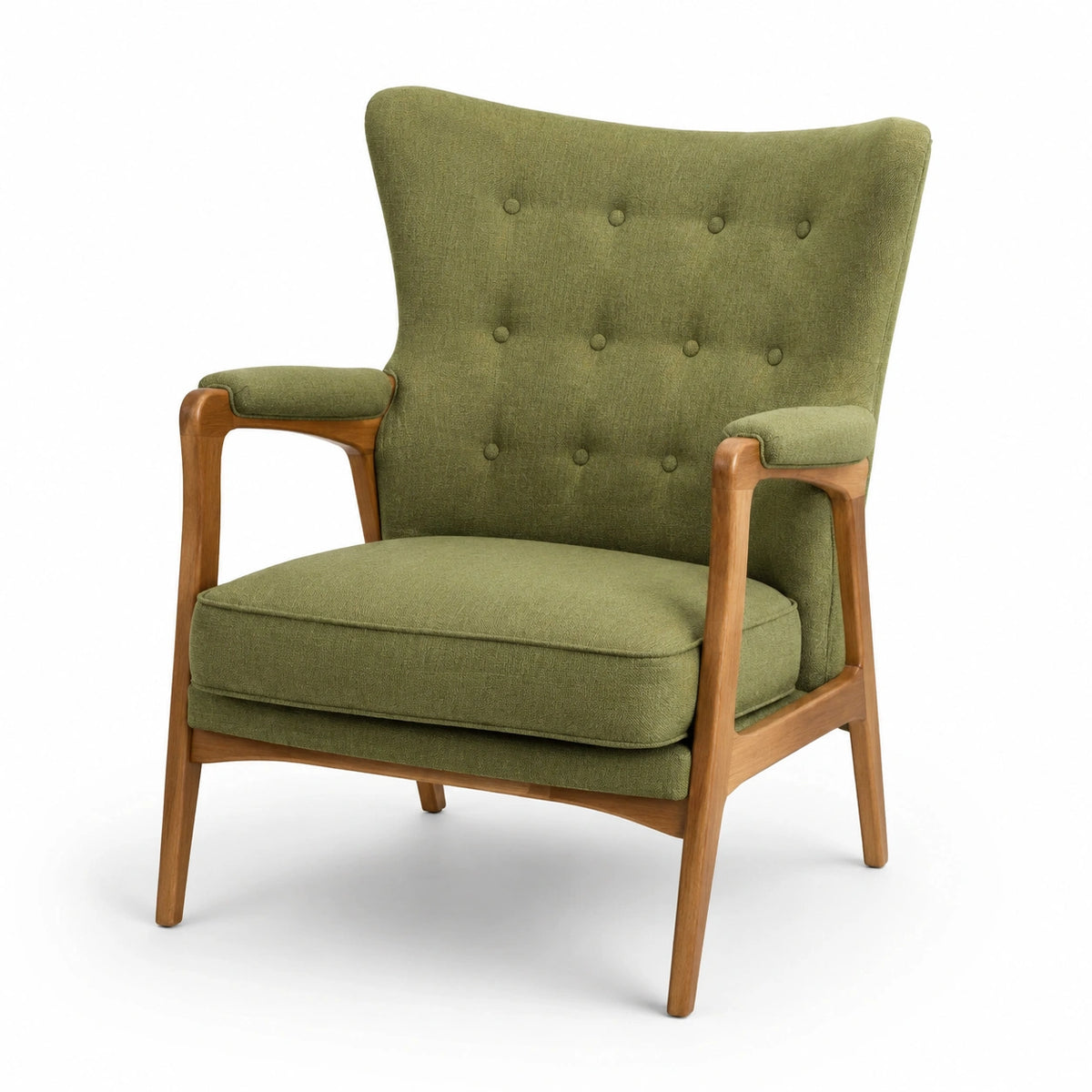 Sillón de madera con tapizado en tela verde 90x85x100 cm