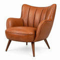 Sillón de cuero sintético marrón con patas de madera