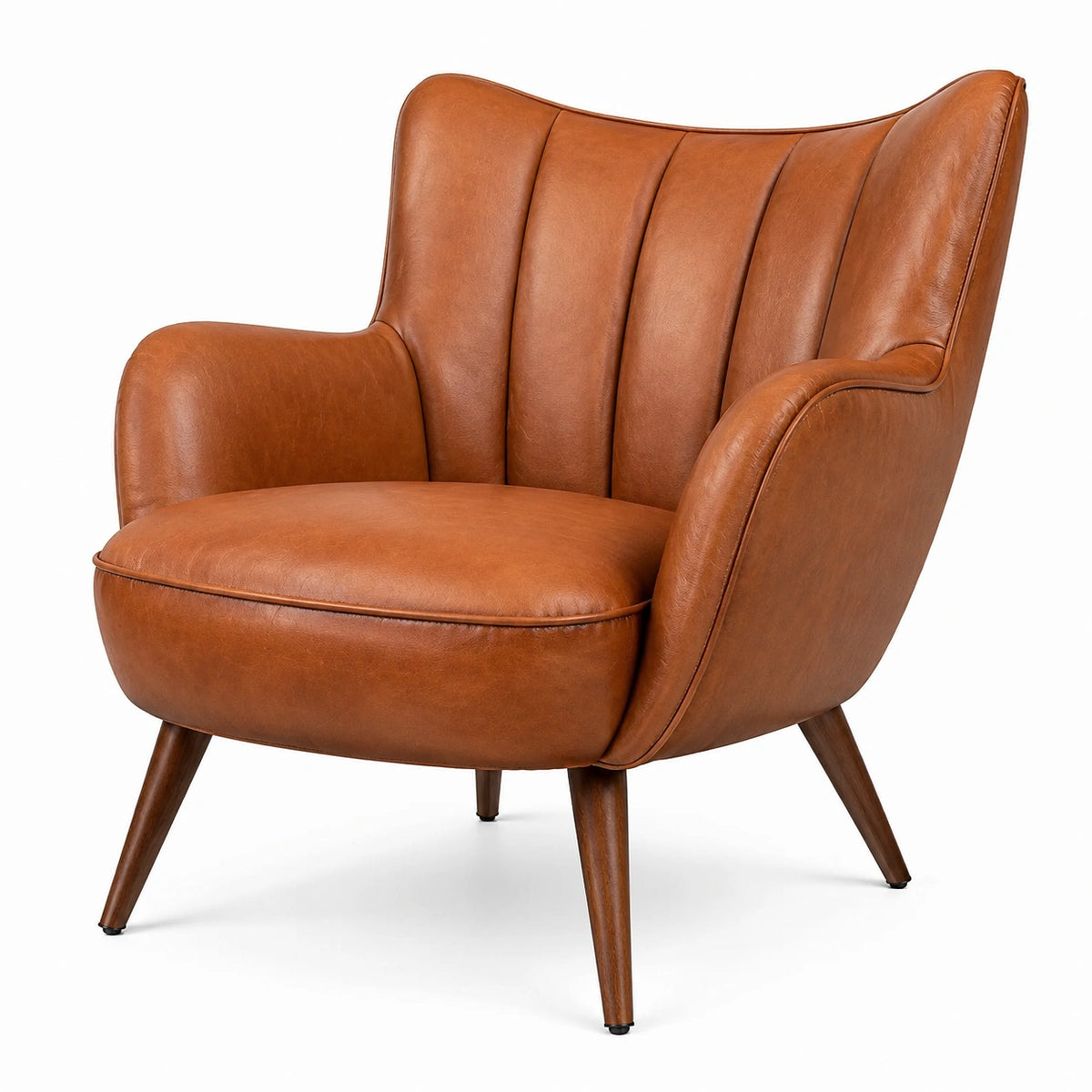 Sillón de cuero sintético marrón con patas de madera
