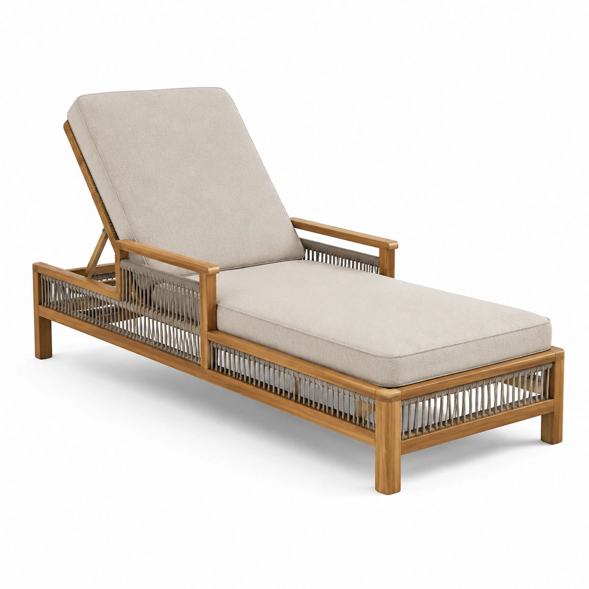 Tumbona de madera y ratán sintético beige