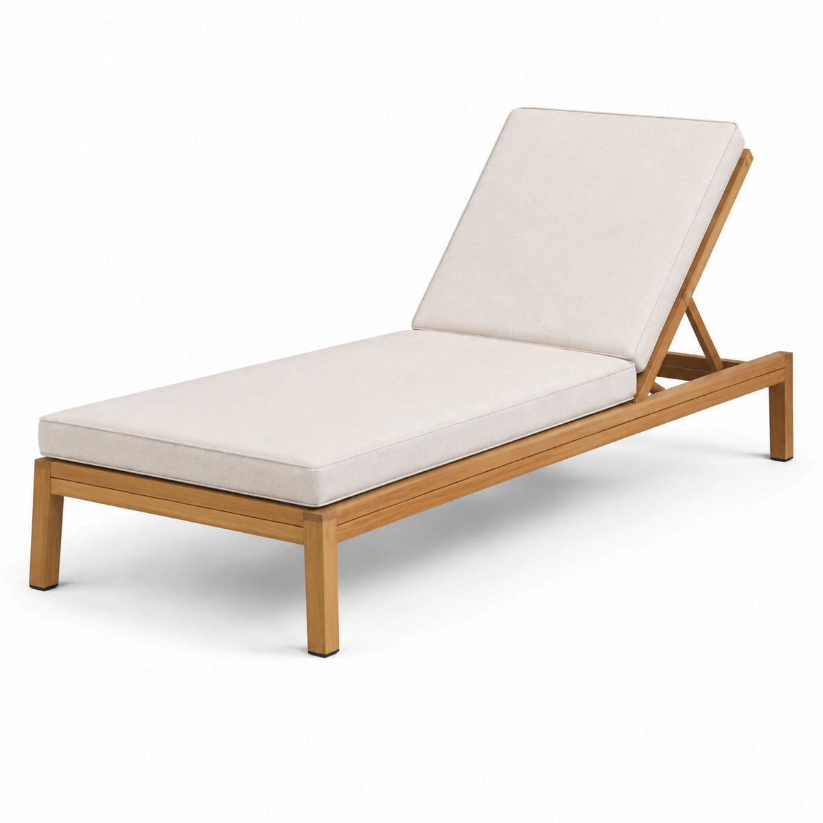 Tumbona de teca con cojín de poliéster beige