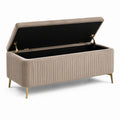 Baúl de almacenamiento de terciopelo beige con patas de metal