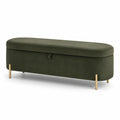 Banco de terciopelo verde con patas de metal dorado 120x40x45 cm