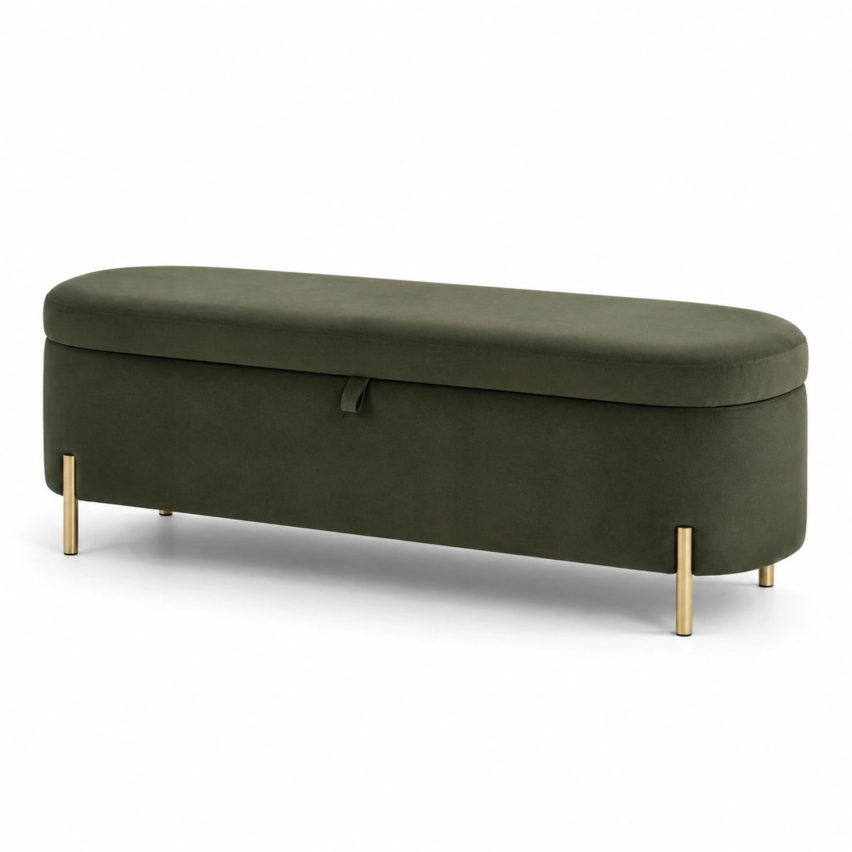 Banco de terciopelo verde con patas de metal dorado 120x40x45 cm
