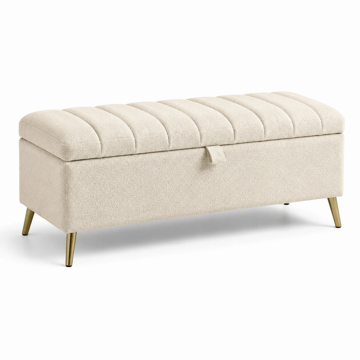 Banco de almacenamiento de tela bouclé beige con patas doradas 120x40x45 cm