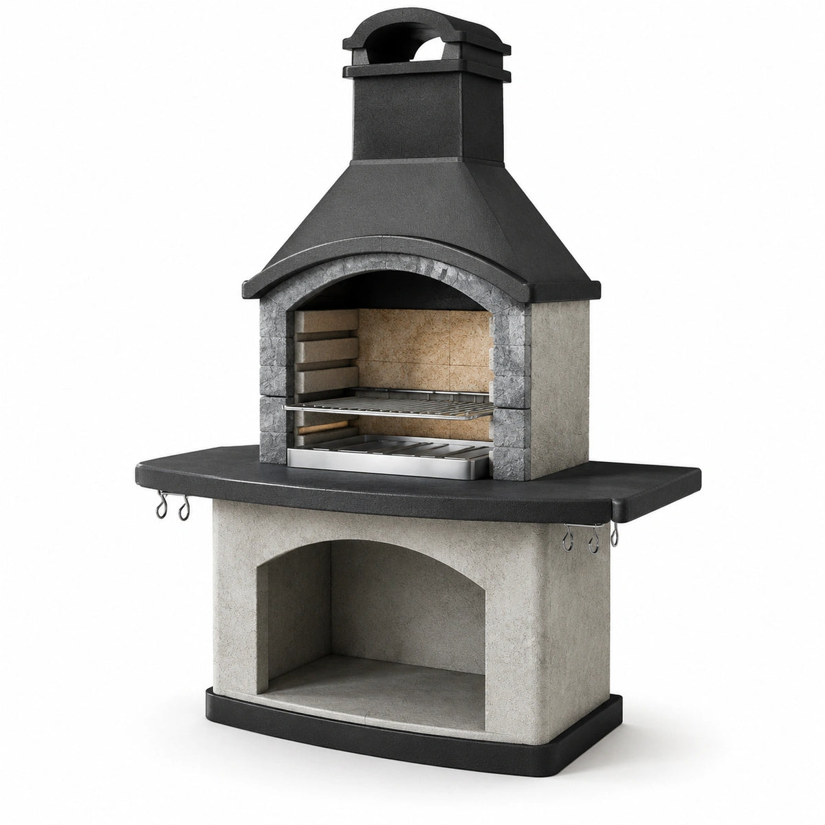 Barbacoa de hormigón y acero inoxidable Negro/Gris 160x120x65 cm