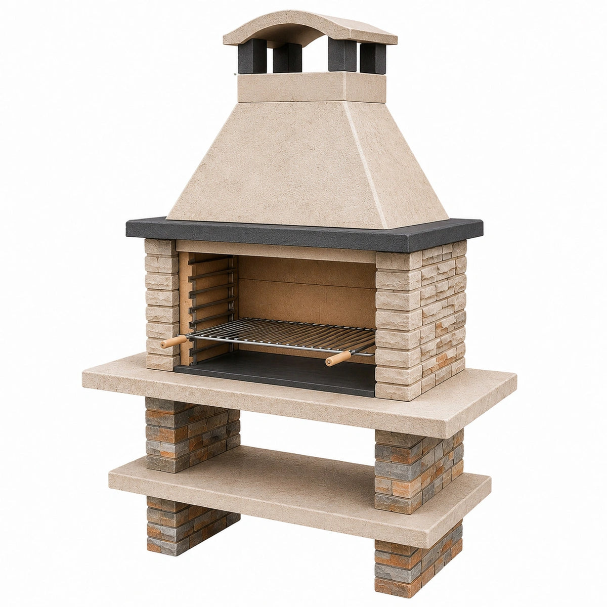 Barbacoa de ladrillo refractario y hormigón beige 150x80x210 cm