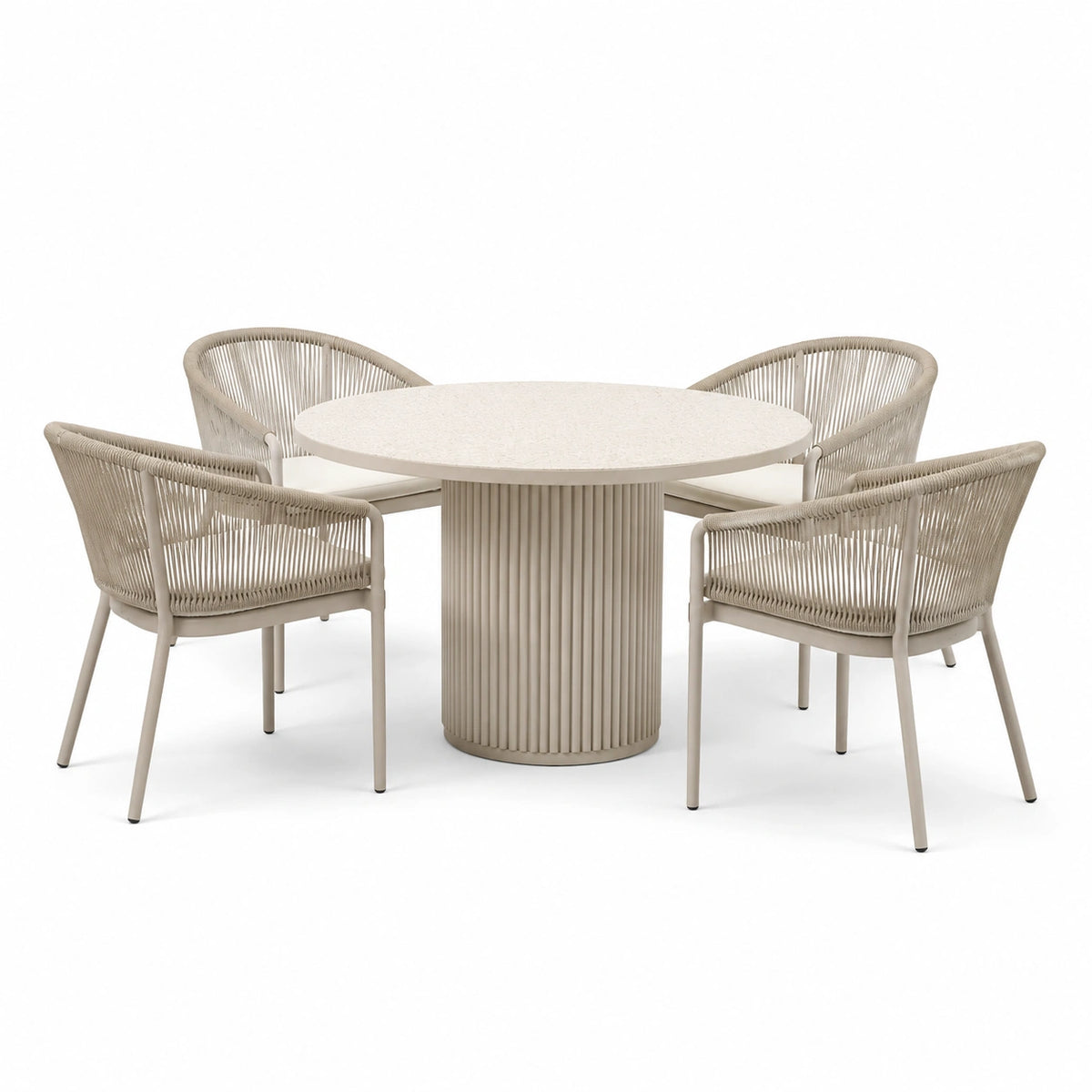 Conjunto de comedor exterior de aluminio y cuerda beige