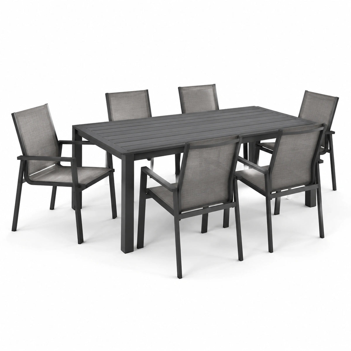 Conjunto de comedor de aluminio para exterior en gris, 6 plazas