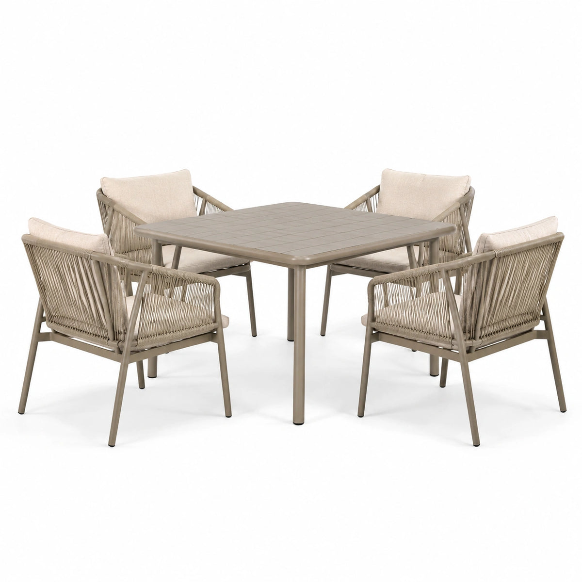 Conjunto de comedor exterior aluminio y poliéster 4 plazas beige