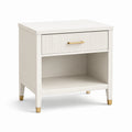 Mesita de noche de madera MDF blanca con detalles dorados