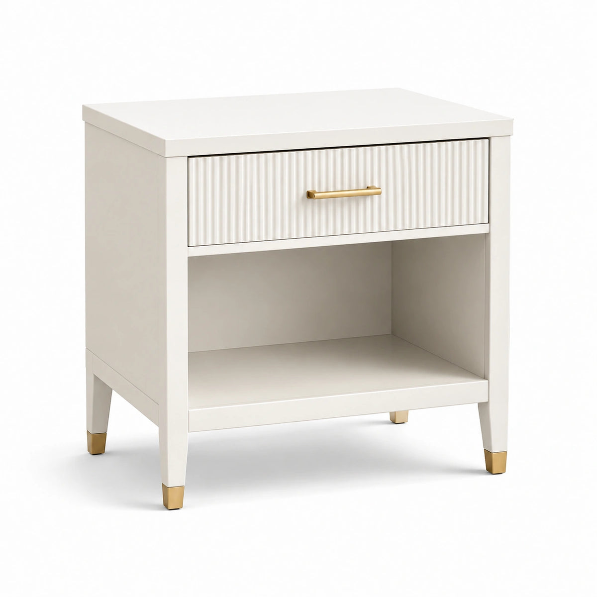 Mesita de noche de madera MDF blanca con detalles dorados