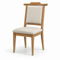 Silla de madera de roble con tapizado beige y detalles metálicos dorados